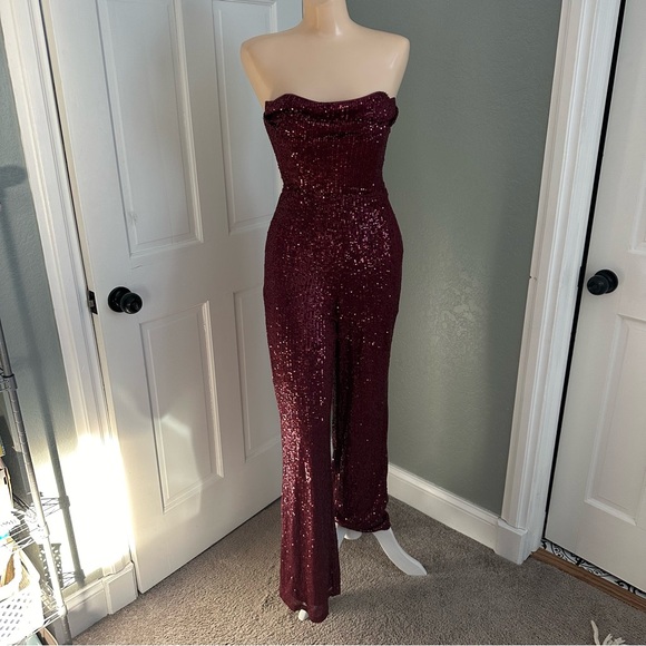 LULU’S GLORIOUS VISION SEQUIN STRAPLESS WIDE LEG JUMPSUIT - Picture 6 of 15